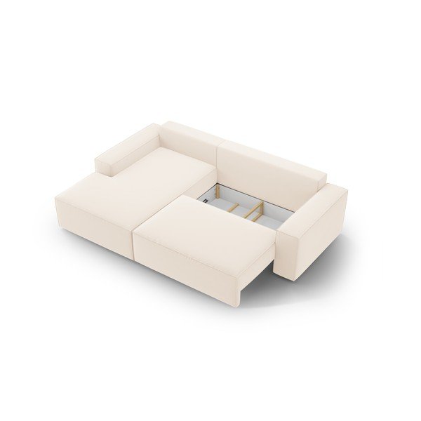Bež baršunasti sklopiva/s prostorom za odlaganje kutna garnitura (s lijevim kutom/s ležaljkom) Jodie – Micadoni -image-4