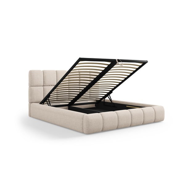 Bež tapecirani bračni krevet s prostorom za odlaganje s podnicom 140x200 cm Bellis – Micadoni Home-image-2