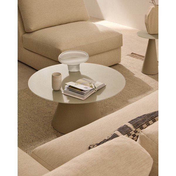 Svijetlo sivi okrugao stolić za kavu sa staklenom pločom stola ø 80 cm Wilshire – Kave Home-image-1