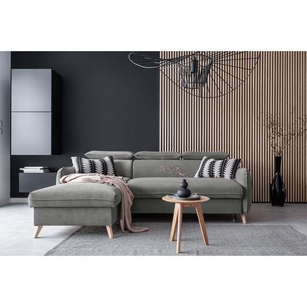 Svijetlo siva baršunasta sklopiva kutna garnitura (s lijevim kutom) Sweet Harmony – Miuform-image-1