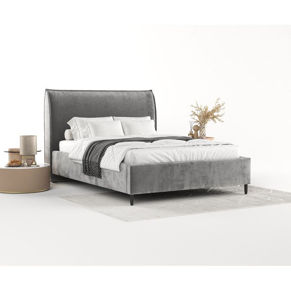 Sivi tapecirani bračni krevet s prostorom za pohranu s podnicom 180x200 cm Shell – Maison de Rêve-image-1