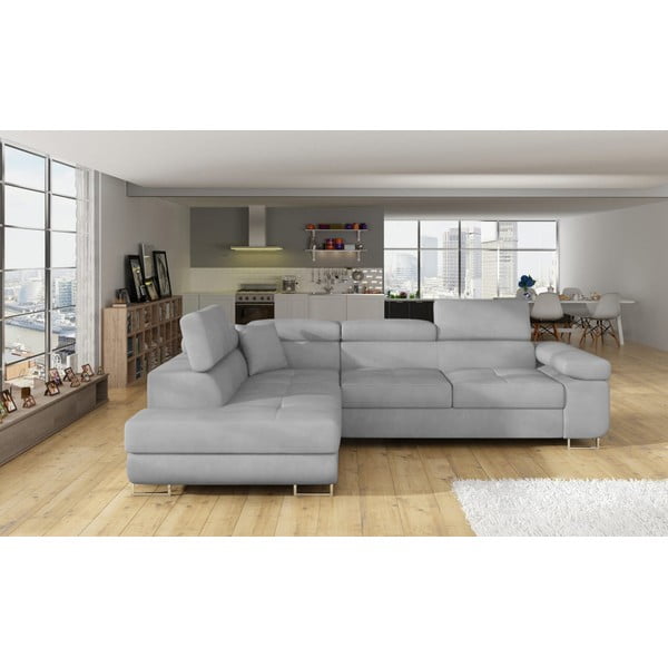 Svijetlo siva baršunasti sklopiva/s prostorom za odlaganje kutna garnitura (s lijevim kutom/u obliku slova L) Anton – ELTAP-image-1