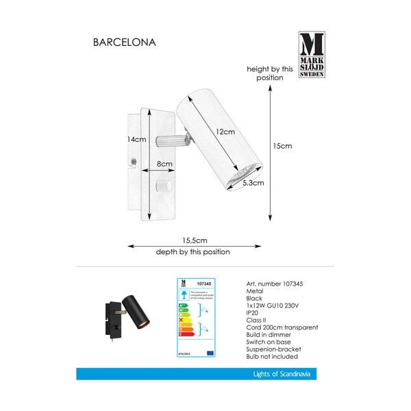 Crna zidna svjetiljka Markslöjd Barcelona-image-1