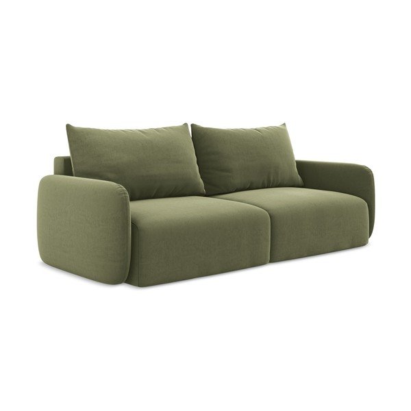 Zelena baršunasti sklopiva/s prostorom za odlaganje sofa 238 cm Kalena – Makamii-image-2