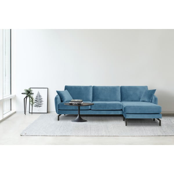 Plava kutna garnitura s baršunastom površinom Scandic Magic, desni kut-image-1