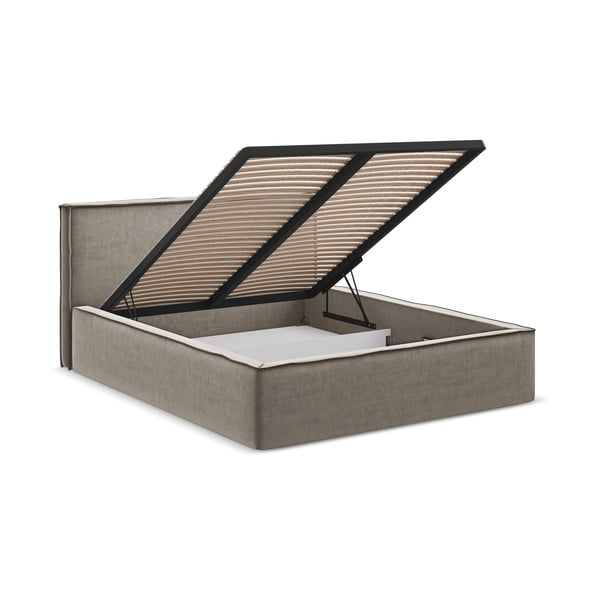 Tapecirani bračni krevet smeđe-sivi s prostorom za odlaganje s podnicom 180x200 cm Anani – Makamii-image-2