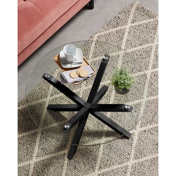 Crni okrugao stolić za kavu sa staklenom pločom stola ø 82 cm Argo – Kave Home-image-1