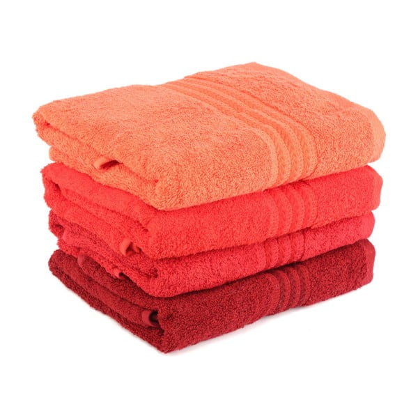 Set od 4 crvena pamučna ručnika Foutastic 50 x 90 cm