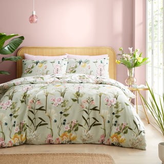 Svijetlo zelena pamučna posteljina za bračni krevet 200x200 cm Exotic Floral – RHS