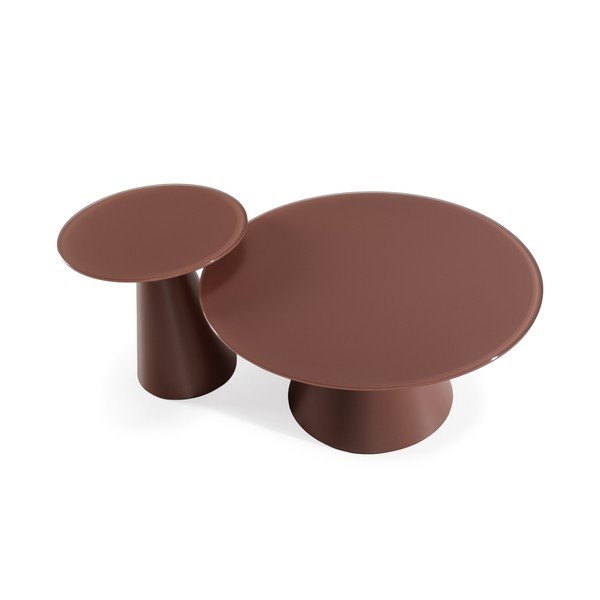 Smeđi okrugli stolići za kavu u setu 2 kom sa staklenom pločom stola ø 80 cm Vida – MOME-image-4