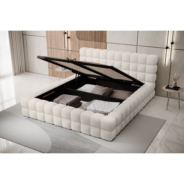 Bijeli tapecirani bračni krevet s prostorom za odlaganje s podnicom 160x200 cm Dizzle – ELTAP-image-2