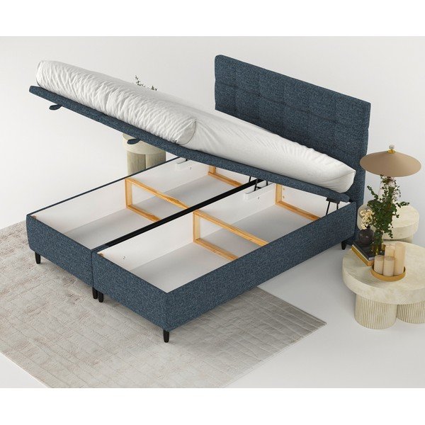 Tamno plavi tapecirani bračni krevet s prostorom za pohranu 180x200 cm Senses – Maison de Rêve-image-2