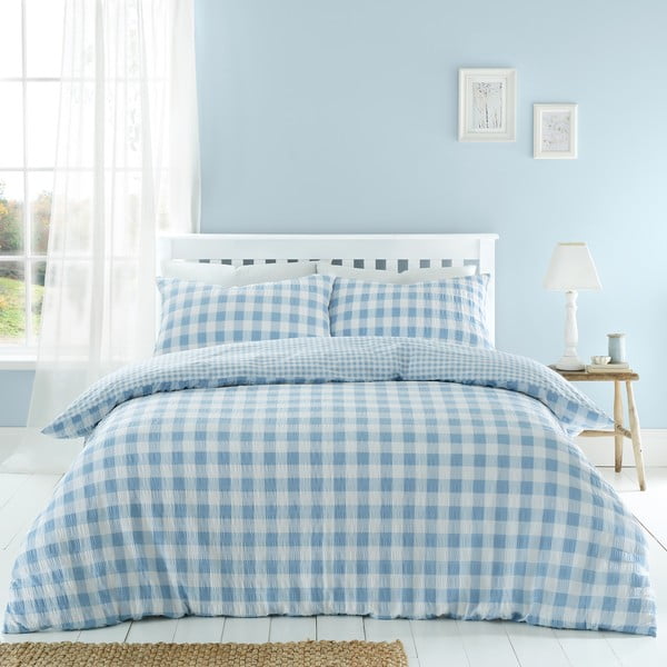 Plava posteljina za bračni krevet 200x200 cm Seersucker Gingham Check – Catherine Lansfield