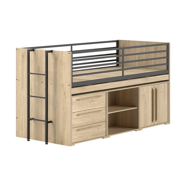 Podignuti dječji krevet s prostorom za odlaganje s podnicom 90x200 cm u prirodnoj boji Sam – Vipack