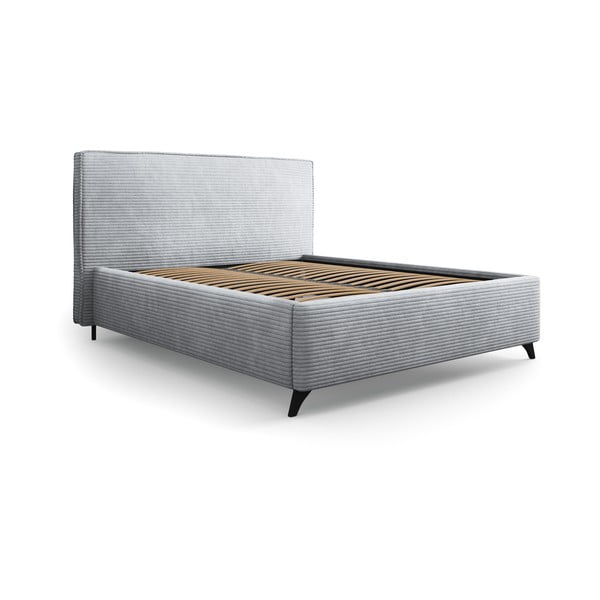 Sivi tapecirani bračni krevet s prostorom za pohranu s podnicom 140x200 cm Malou – Milo Casa