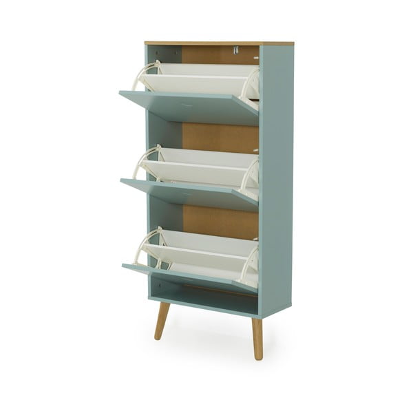 Zeleni ormarić za cipele s nogama od hrastovog drva s 3 pregrade Tenzo Dot-image-3