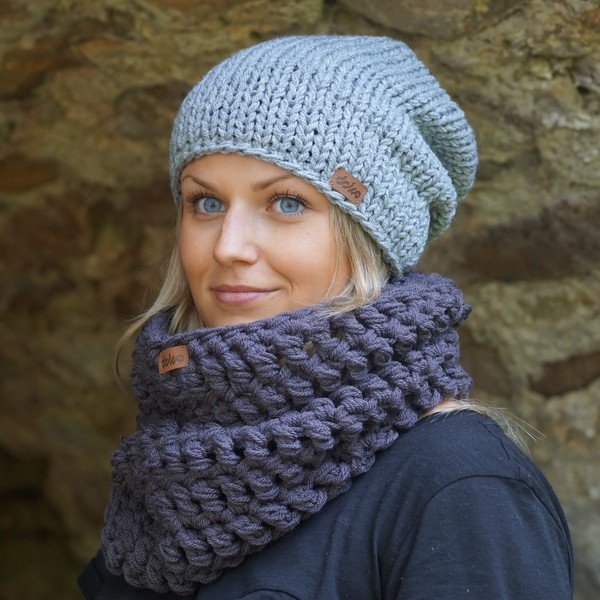 Ručno pleteni šešir Grey Beanie DOKE-image-2