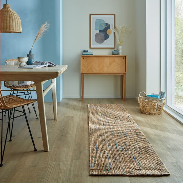 Plava/u prirodnoj boji ručno rađena jutena staza 60x300 cm Jute Boucle Blue – Flair Rugs-image-1