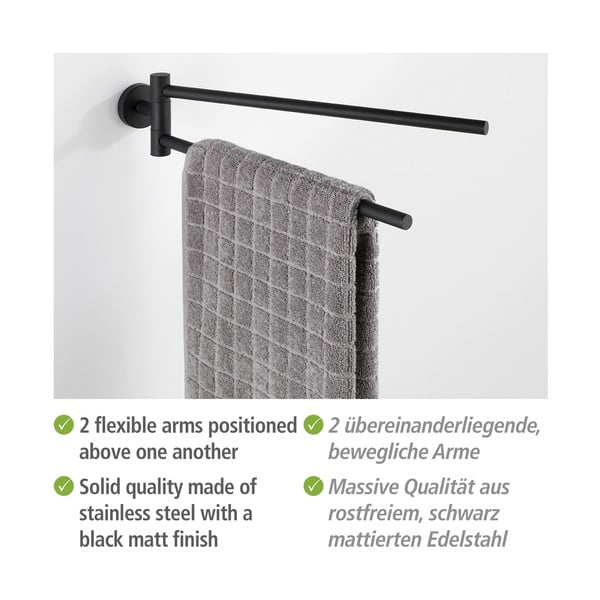 Mat crni samoljepljiv držač za ručnike od nehrđajućeg čelika Bosio – Wenko-image-3