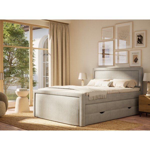 Sivi boxspring krevet s prostorom za odlaganje 180x200 cm Fresco – Maison de Rêve-image-1