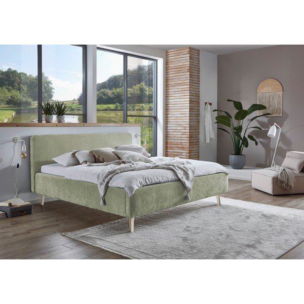 Svijetlo zeleni tapecirani bračni krevet s podnicom 180x200 cm Mattis – Meise Möbel-image-3
