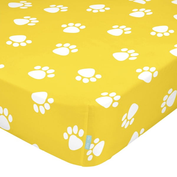 Žuta pamučna plahta s gumicom Mr. Fox Dogs, 60 x 120 cm