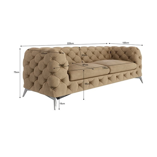 Svjetlo smeđa baršunasti sofa 225 cm Chelsea – Ropez-image-3