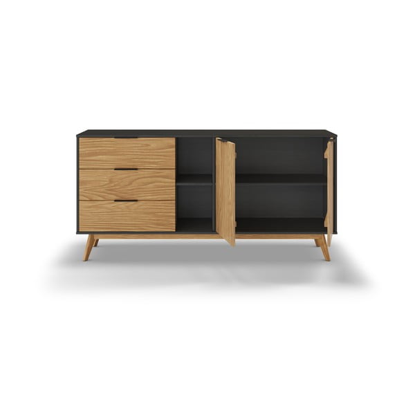 Crna/natur niska komoda od borovine 165x80 cm Lavis - Marckeric-image-4