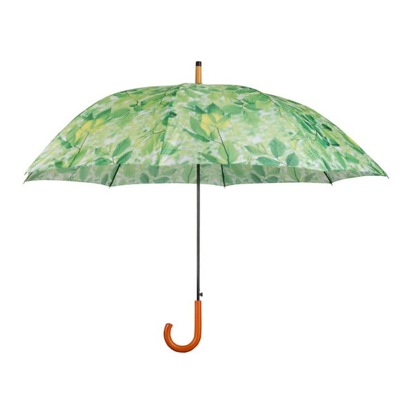 Zeleni kišobran s drvenom ručkom Esschert Design Leafs