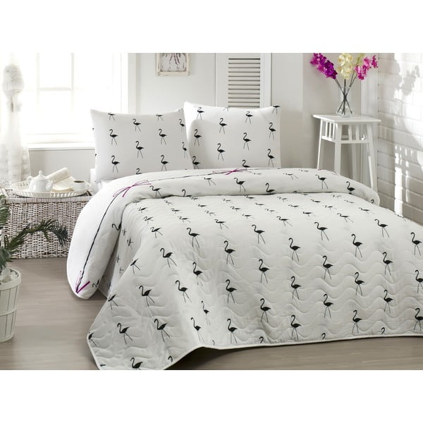 Lagani prošiveni prekrivač s jastučnicama Flamingo White, 200 x 220 cm
