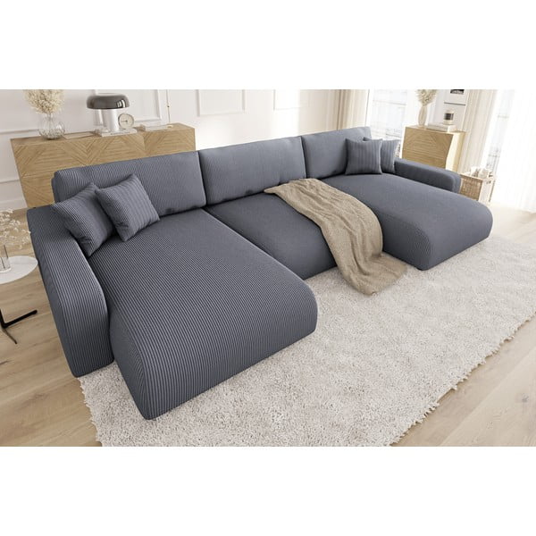 Tamno siva sklopiva/s prostorom za odlaganje kutna garnitura od samta Sara – Ropez-image-3