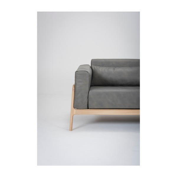 Kauč od tamno sive bivolje kože s masivnom hrastovom konstrukcijom Gazzda Fawn, 180 cm-image-2