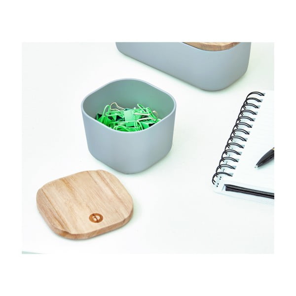 Siva kutija za pohranu s poklopcem od drveta paulovnije iDesign Eco, 9 x 9 cm-image-4