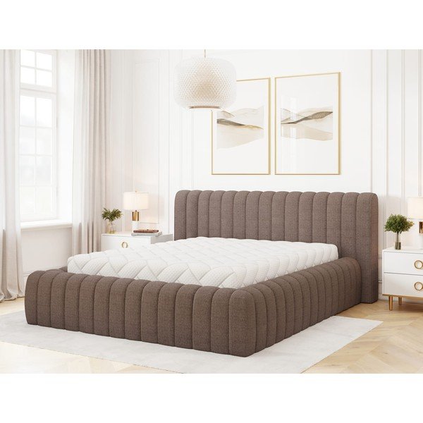 Smeđi tapecirani bračni krevet s prostorom za odlaganje s podnicom 140x200 cm Carilla – ELTAP-image-3