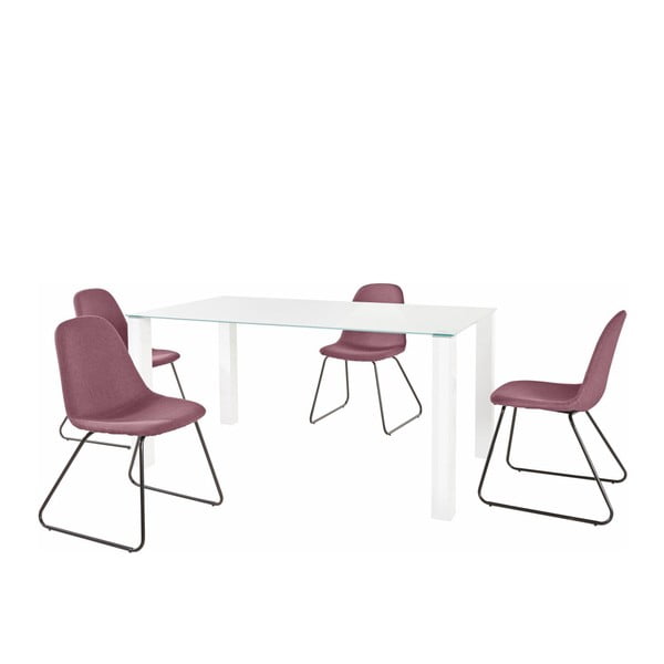 Komplet bijelog stola za blagovanje i 4 crvene blagovaonske stolice Støraa Dante Colombo Duro