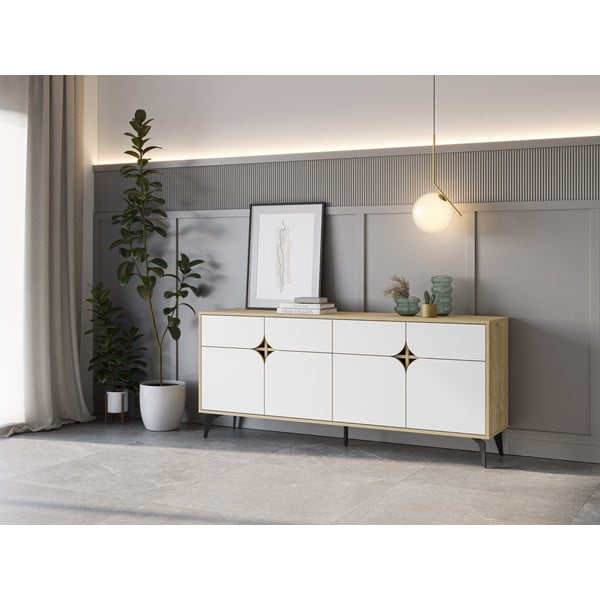 Bijela/u prirodnoj boji niska komoda u dekoru hrasta 185x79 cm Nola – Marckeric-image-1