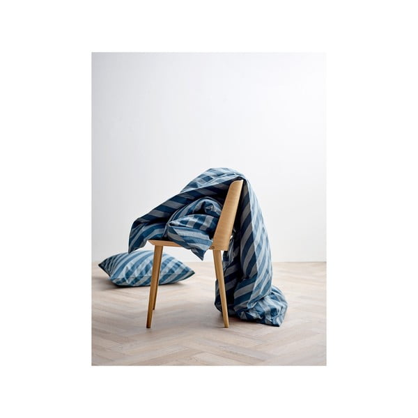 Tamnoplava posteljina od organskog pamučnog satena Södahl Diagonal, 140 x 200-image-1