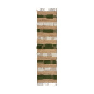 Zelena/u prirodnoj boji ručno rađena staza od mješavine jute 60x230 cm Medina Blocks – Flair Rugs
