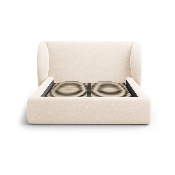 Krem tapecirani bračni krevet s prostorom za odlaganje s podnicom 160x200 cm Miley – Micadoni -image-4