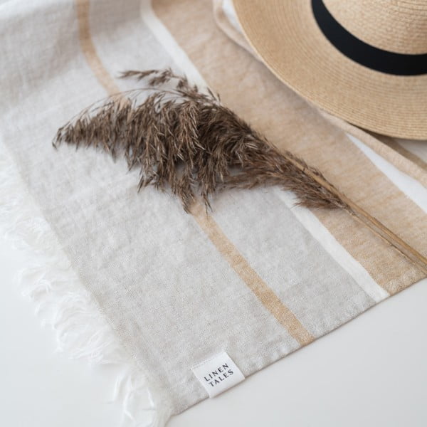 Bež lanena deka za plažu 140x170 cm Allure Stripe – Linen Tales-image-3