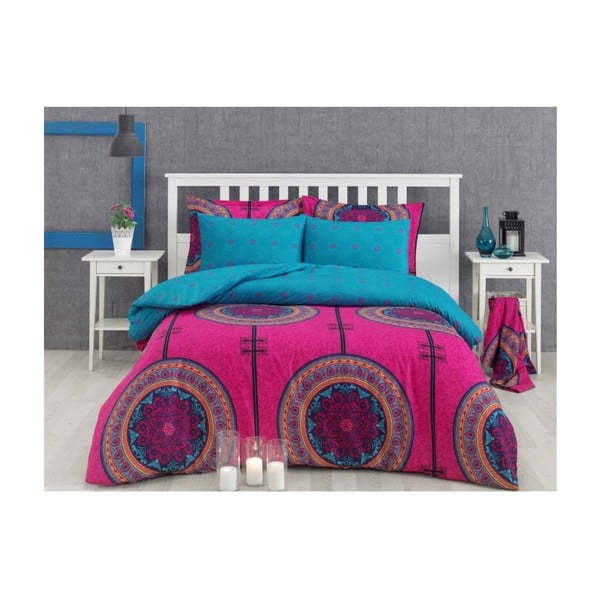 Ružičasto-plava posteljina za krevet za jednu osobu Emilie, 160 x 220 cm