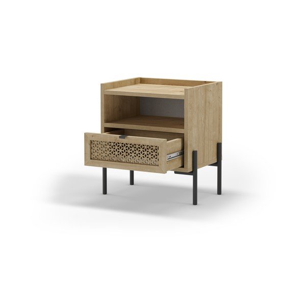 Noćni ormarić u dekoru hrasta s policama u prirodnoj boji Inca – Marckeric-image-2