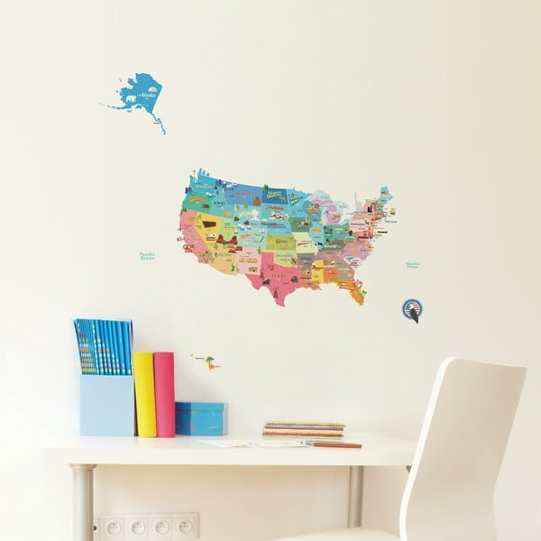 Velika samoljepljiva zidna karta USA Ambiancea, 50 x 70 cm