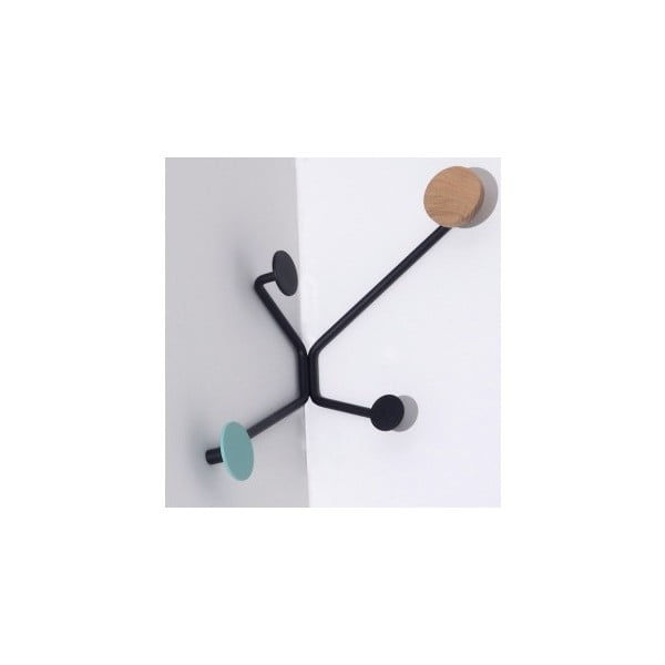 Crna kutna zidna vješalica s mental zelenim detaljem Gazzda Hook-image-3