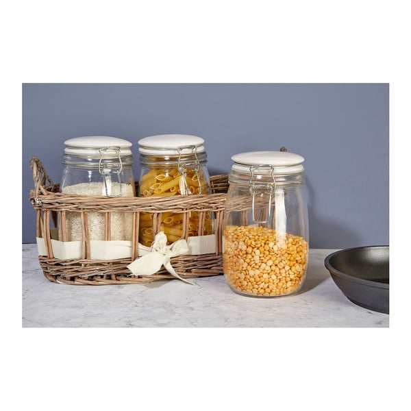 Set od 3 staklenke za pohranu u košarici Premier Housewares Country Cottage, 1000 ml-image-3