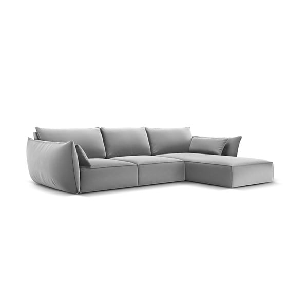 Svijetlo siva baršunasti kutna garnitura (s desnim kutom/s ležaljkom) Vanda – Mazzini Sofas-image-2