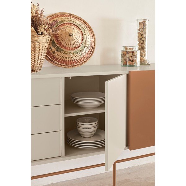 Ciglasta/bež niska komoda s kliznim vratima 180x91 cm Nube – Teulat-image-1