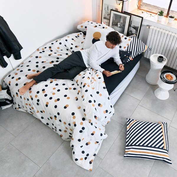 Bijela pamučna navlaka za poplun za krevet za jednu osobu 140x200 cm Golden dots – Blanc-image-1