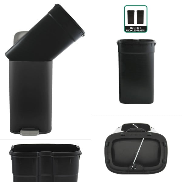 Mat crna željezna kanta za smeće s pedalom 50 l   Akira – Spirella-image-2