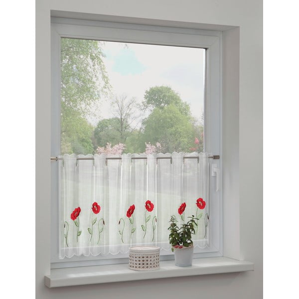 Bijela prozirna zavjesa 155x45 cm Poppies – Sehlbach-image-1